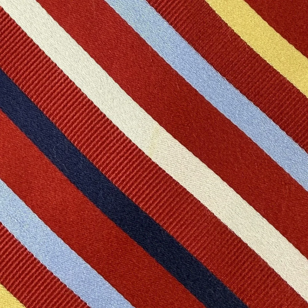 Vintage IZOD 100% Silk Red Blue Stripe Necktie Classic Preppy Tie 58x3.75